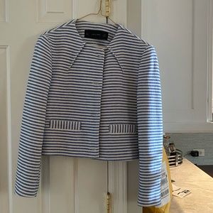 Blue and white striped button down blazer